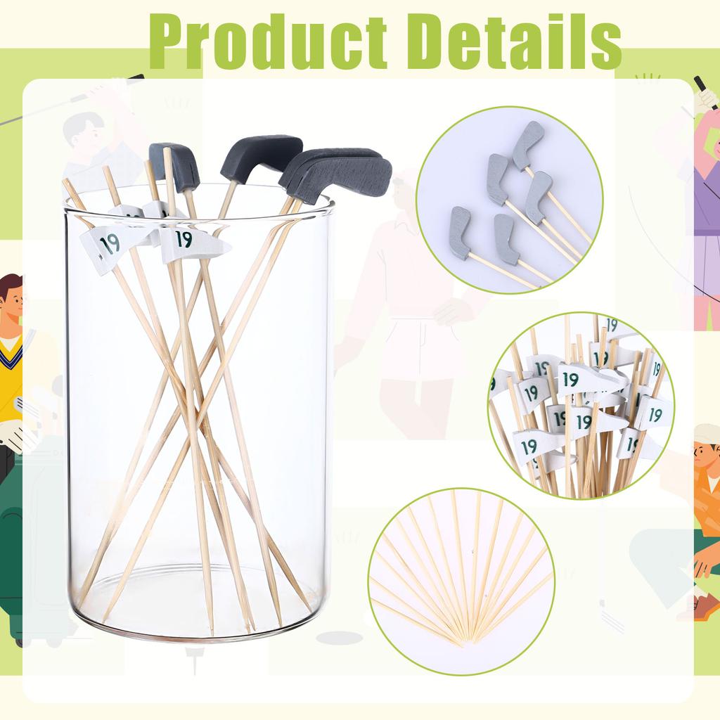 500Pcs Golf Cocktail Picks 4.7" Bamboo Golf Toothpick Flags Golf Cocktail Toothpicks Mini Golf Themed Toothpick Flags Golf Cockt