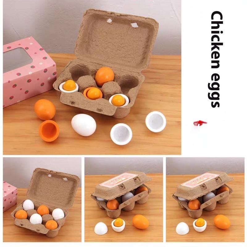 

6Pcs Kitchen Wooden Artificial Eggs Set Diy Toy Baby Early Education Food Toy Mini Kitchen Food Decor Kid Pretend Play Toys