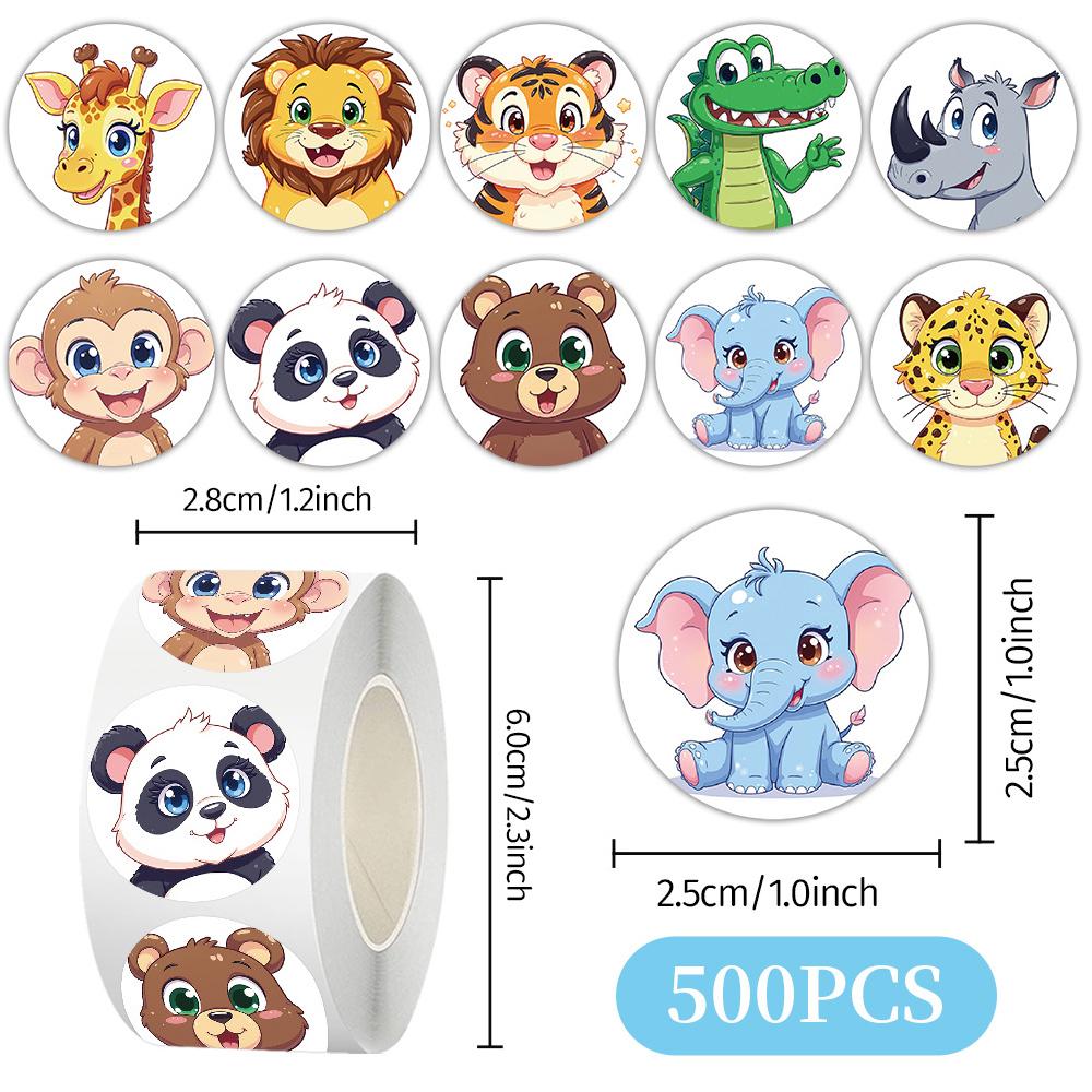 500 Stück/Rolle Niedliche Löwen-Panda-Siegelaufkleber Kawaii Tier-Cartoon-Aufkleber DIY Notizbuch Gepäck Schreibwaren Graffiti Etikettenaufkleber