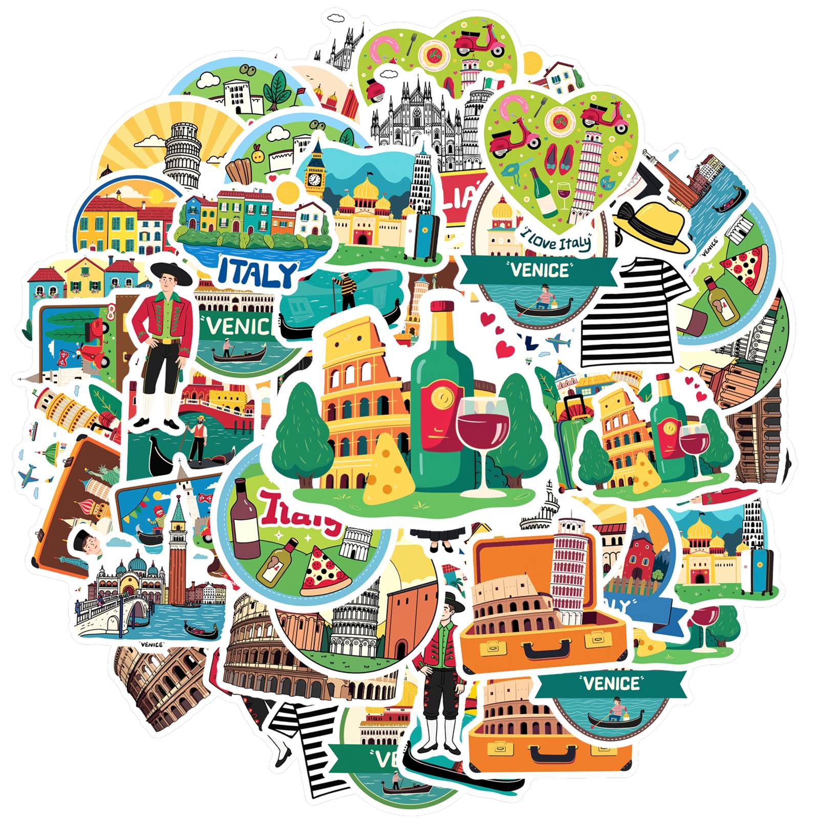 

35pcs Cartoon Culture Stickers Vintage Landmarks School Supplies Stationery Stickers For DIY Phone Laptop Scrapbook Bike DIY