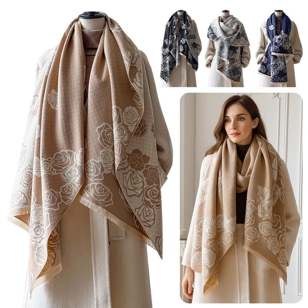 Thick Fringe Shawl Warm Winter Pashmina Shawl Cozy Imitation Cashmere Scarf  for Women