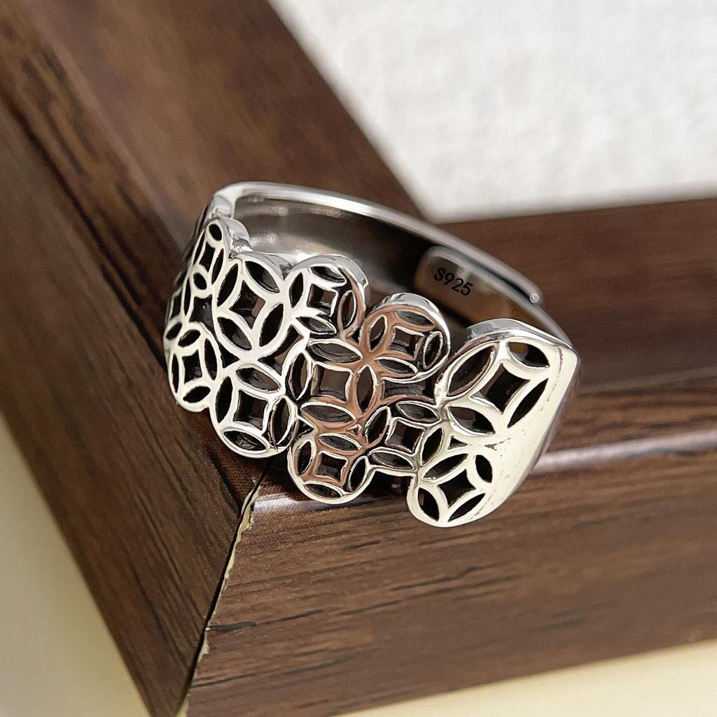 925 Sterling Silver Rings for Women Couple Minimalist Handmade Hollow Retro Ring Fine Jewelry Gift Prevent Allergy