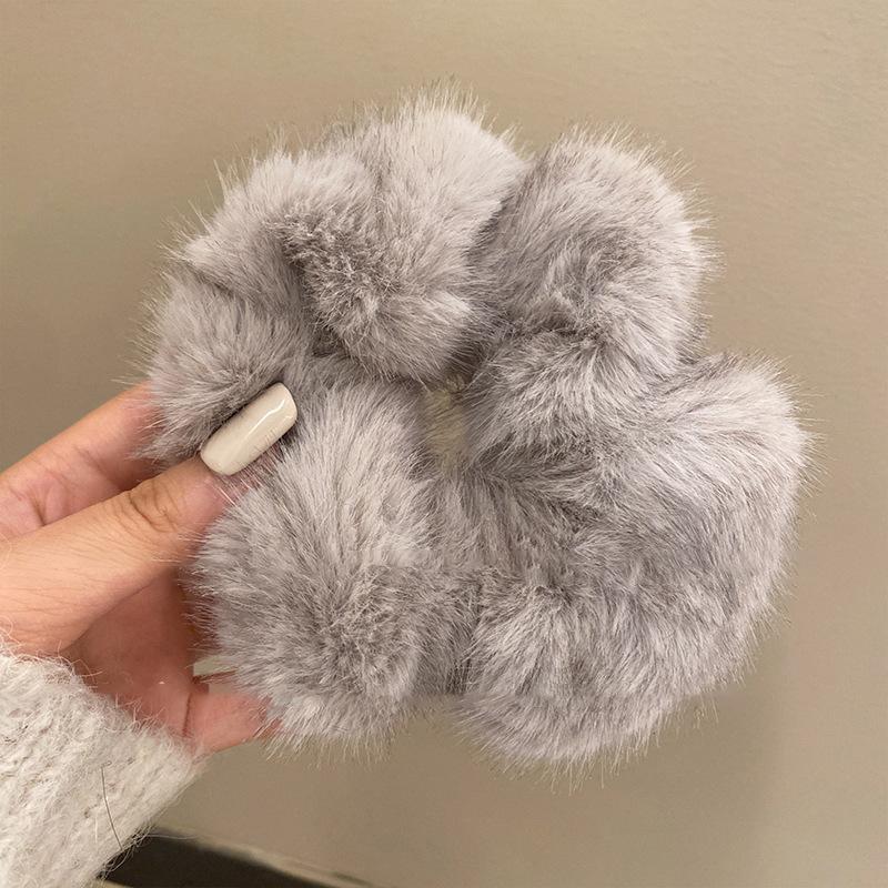 Large Size Sweet Soft Fluffy Plush Solid Color Elastic Hairband Scrunchies Women Girl Autumn Winter Hair Ring Hair Accessories