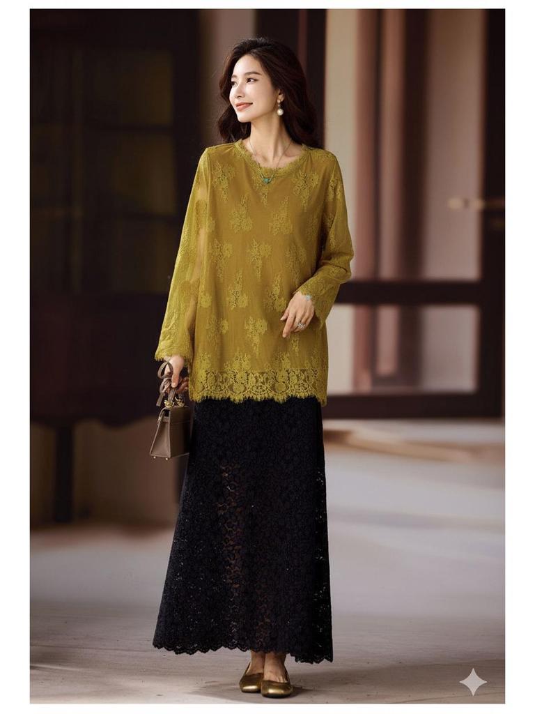 2025 Herbst Stilvolles Große Größen Damen Spitze Durchbrochen Lockerer Überwurf Top