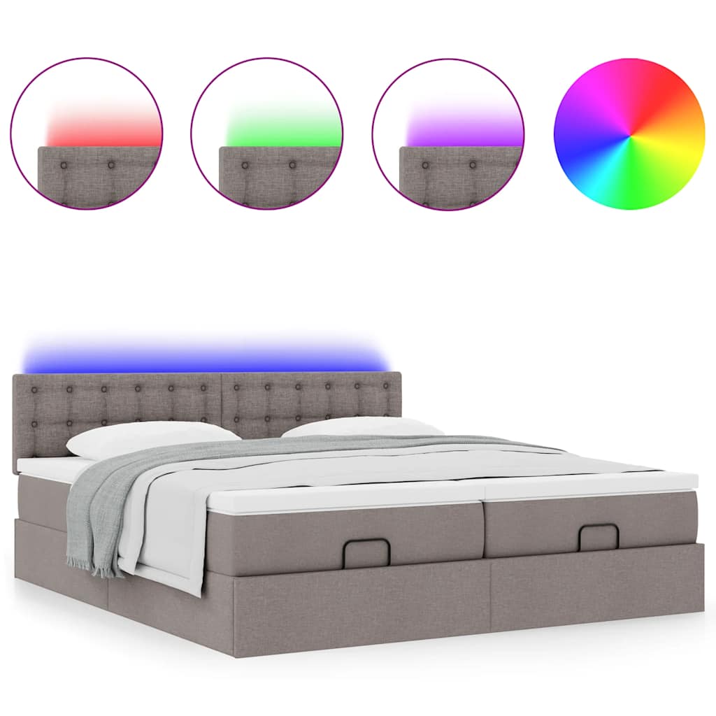 Ottoman Bed with Mattresses & LEDs Taupe 160x200 cm Fabric
