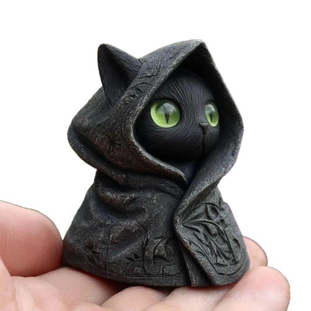 Mysterious Hooded Cat Figurine Resin Home Decor Gift For Cat Lovers And Collectors