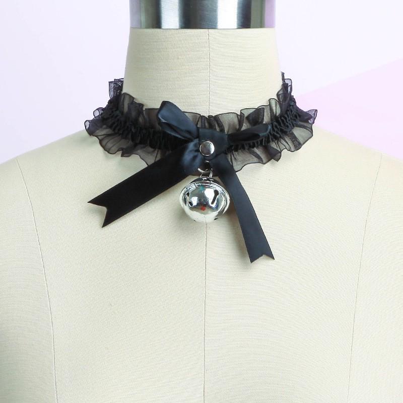 Lace Choker with Small Bell - Sexy Maid Style Clavicle Pendant