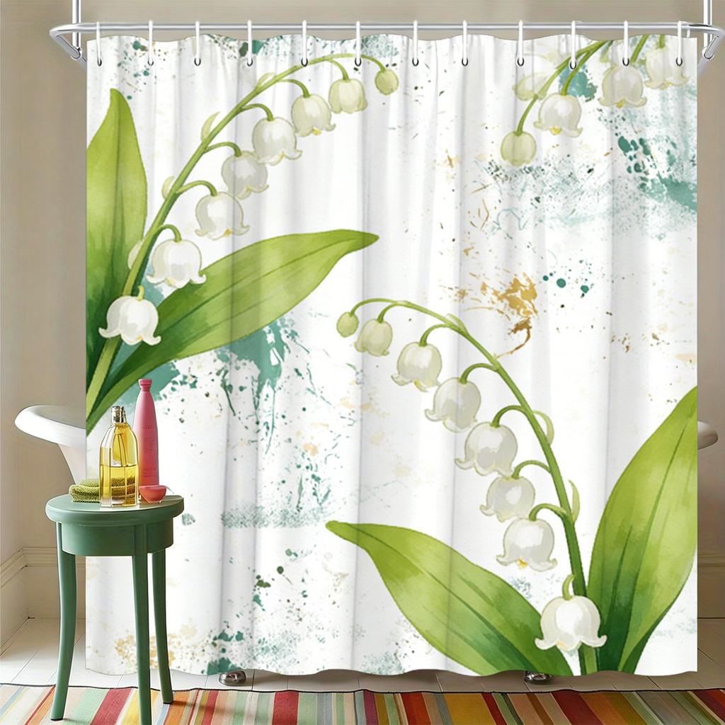Watercolor White Gardenia Flowers With Green Leaves Waterproof Shower Curtain For Bathroom Decor