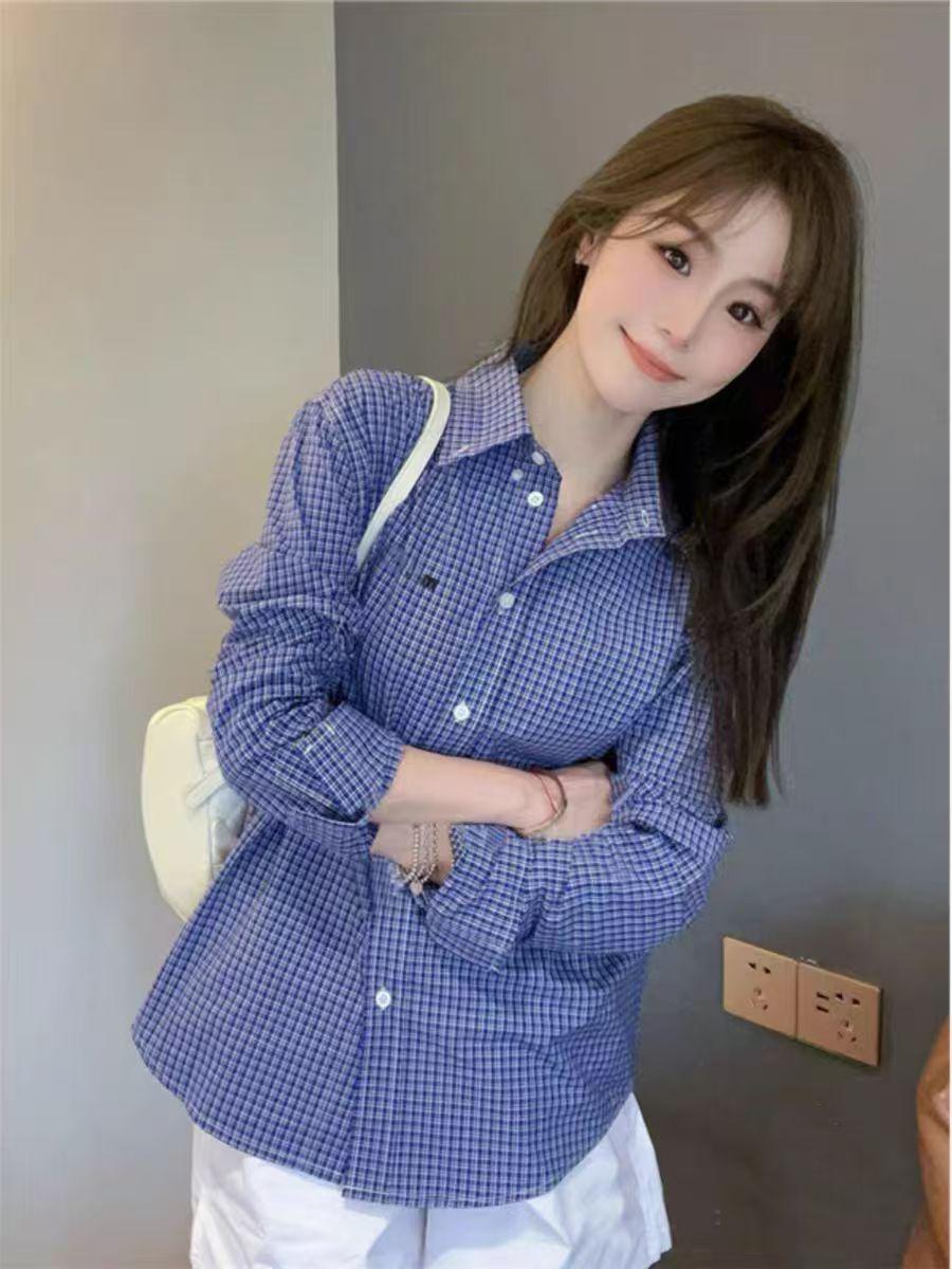 

Рубашка-поло Spot 24ss высокого качества с вышивкой в клетку - модные топы для женщин и пар M синий