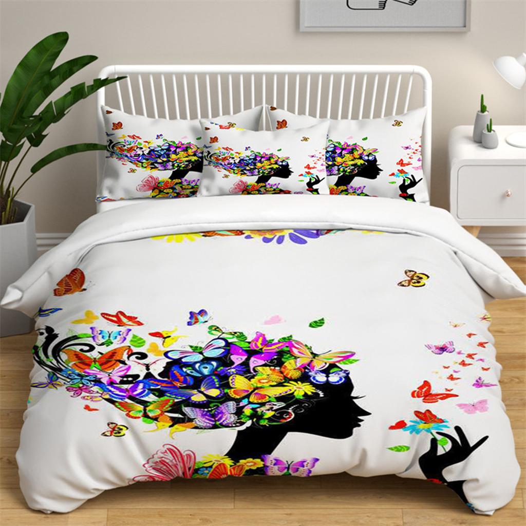 Cartoon Girly Butterfly Duvet Cover Lovely Pink Flower Fairy with Wings Romantic for Children Women Gifts for Bedroom Decoration