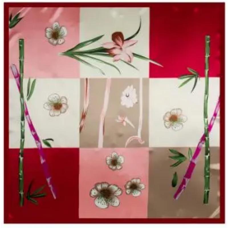 Fashion Square Scarf  New Bamboo Orchid Silk Scarf For Women Hijab Shawl Luxury Brand Foulard Plaid Scarves Wraps For Ladies