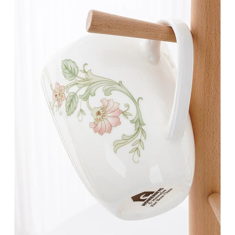 Floral Pattern Fine Bone China Mug, White Porcelain Coffee Mug with Handle, Safe for Microwave Oven, 1pc