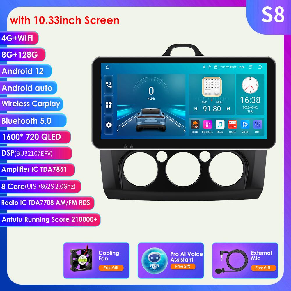 Radio samochodowe 9 "2 Din 4G-LTE WiFi dla Ford Focus Exi MT 2 3 Mk2 Mk3 2004-2011 odtwarzacz multimedialny Android 12 nawigacja GPS inteligentny ekran jednostka główna