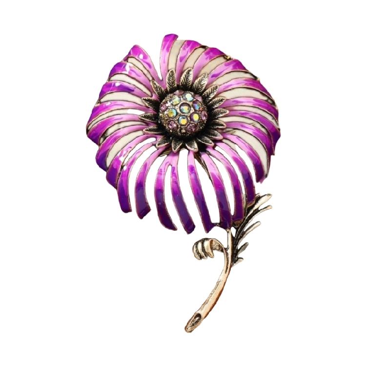 

Vibrant Orange Yellow Enamel Dandelions Pin Gold Tone Floral Brooch AB Rhinestones Cluster Vintage Style Jewelry фиолетовый