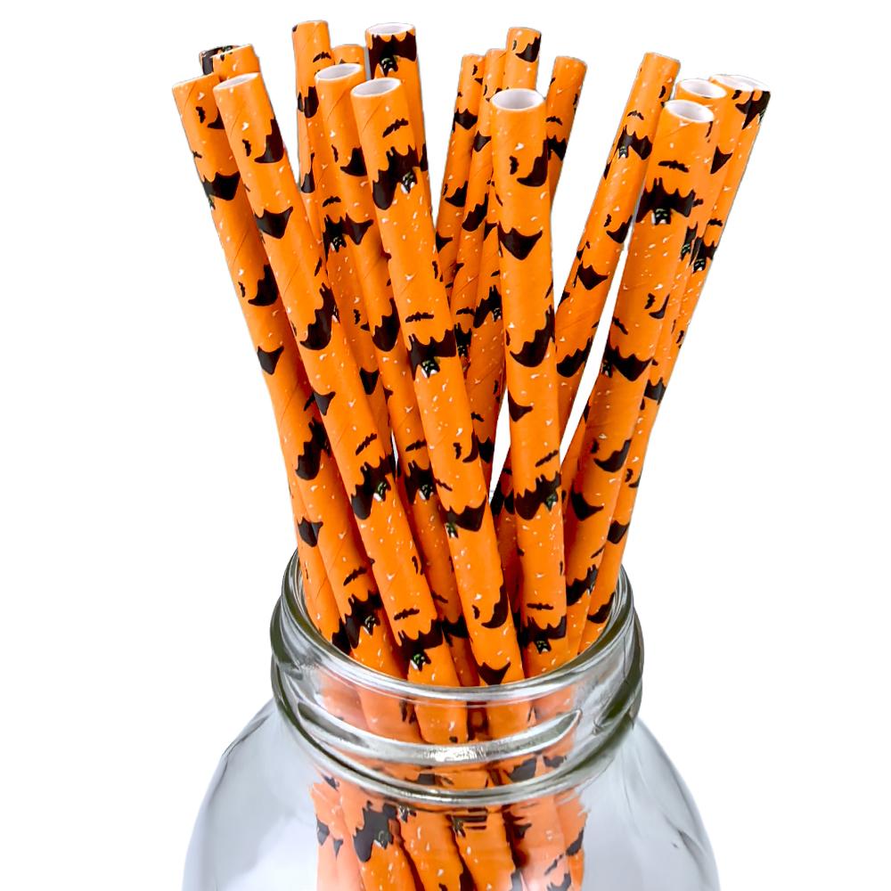 500pcs Halloween Party Favors Paper Straws Black and Orange Party Biodegradable Drinking Stripe Straws for Halloween