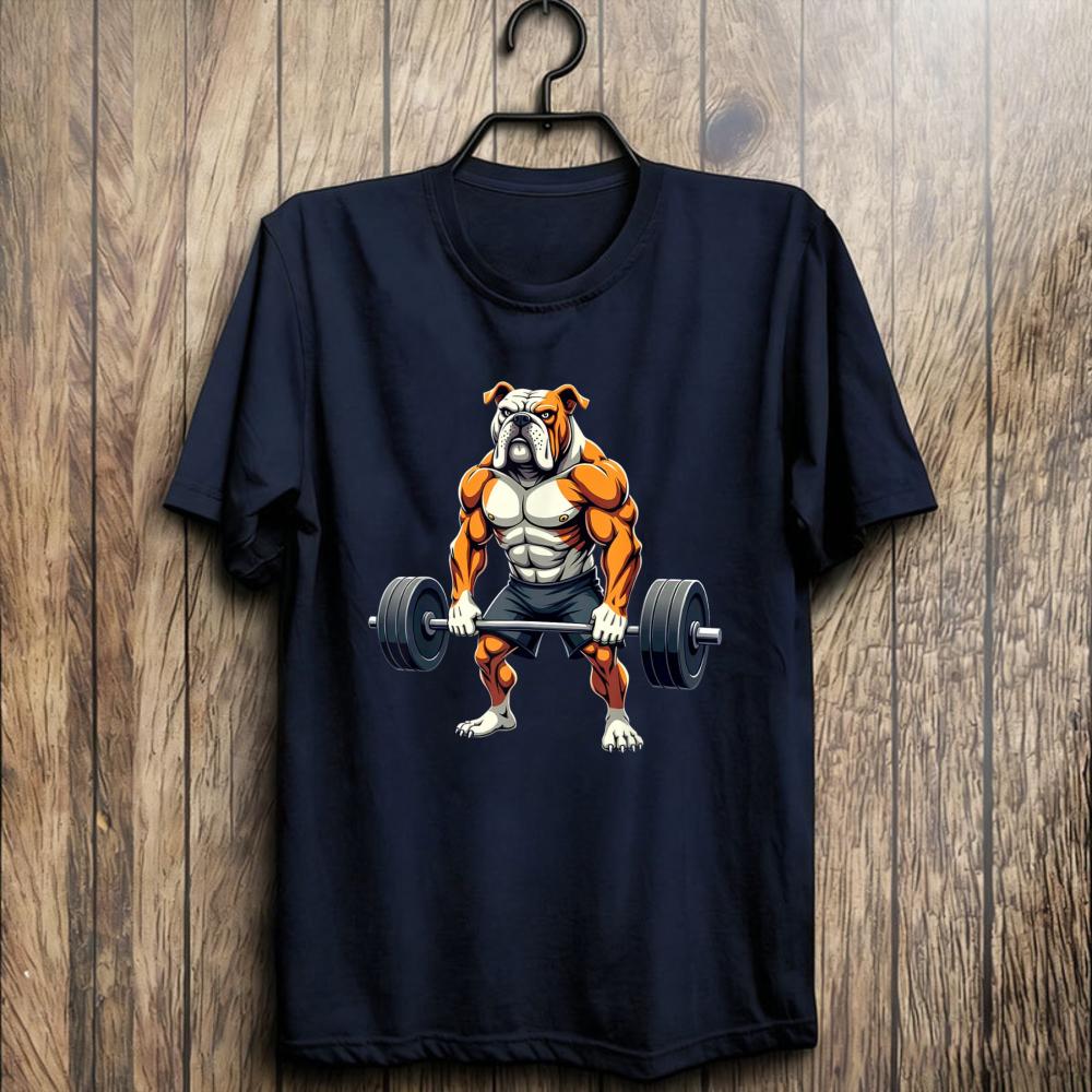 Workout Gym American Bulldog Deadlift Weightlifting Tshirt Gym Strong Dog Fitness Humor Unisex Cotton Casual Streetwear Shirt