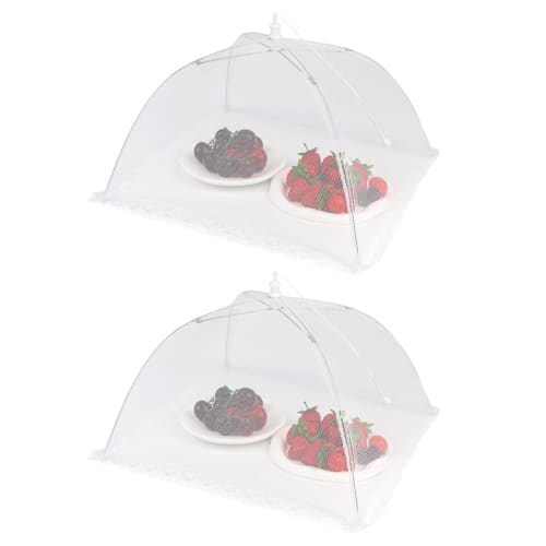DRERIO Food Covers, 2-Pack, 32cm X 32cm, Square, Washable, Breathable, Foldable, Hanging, Suitable for Dining, Mosquito Netting, Tabletop Food Cover,