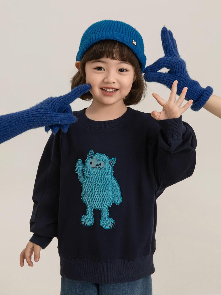 Youanbo 2026 Spring Double-Sided Knit Cartoon Hoodie - Long Sleeve, Round Neck, Loose Fit