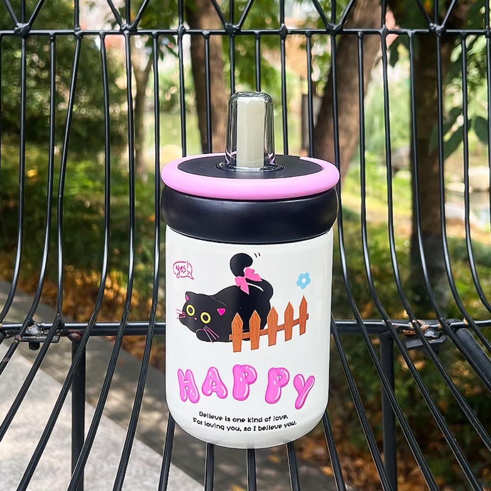 500ml Insulated Water Cup Cartoon Straw Drinking Cup Large Capacity Thermos Bottle  Cold Hot Mugs