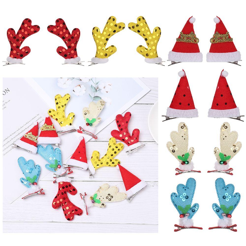 

2pcs/set Cute Headwear Christmas Ornament BB Clips Sequin Hair Clip Antlers Headdress