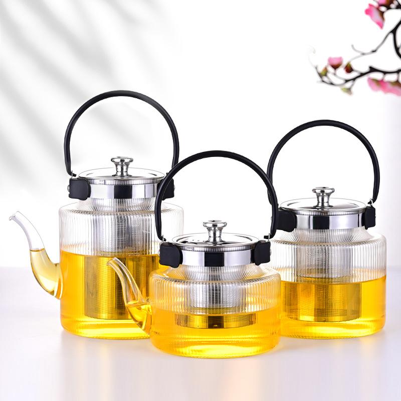 Heat Resistant Glass Teapot Large Capacity Clear Kettle Green Flower Tea Pot Portable Puer Teapots Home Kitchen Jug