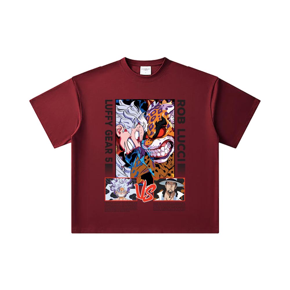 260 GSM Double Yarn 32 Count 100% Cotton One Piece V49 Luffy Lucci Print Unisex Heavy Cotton T Shirt