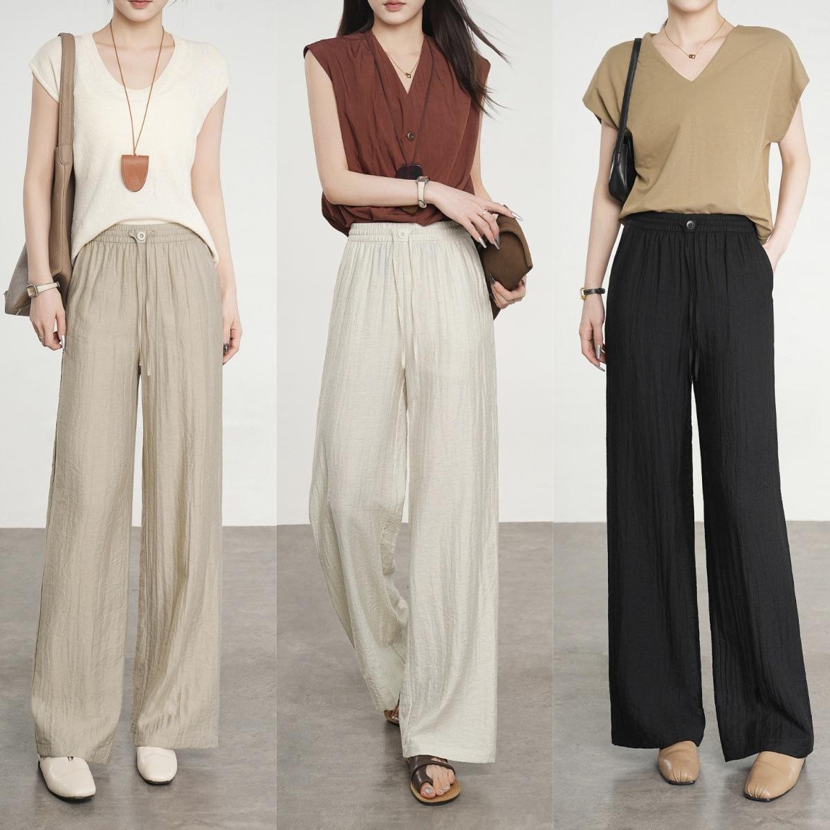

Summer New High-waisted Thin Tube Floor-mopping Trousers M бежевый