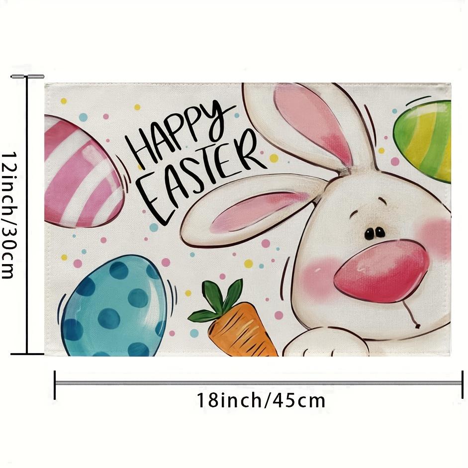4 Stück, Frohe Ostern Hasen Tischsets Set aus 4, Niedliche Hasen Eier Karotte Punkte Streifen Esstisch Platzsets, Bauernhaus Küchen Deko 12 x 18 Zoll