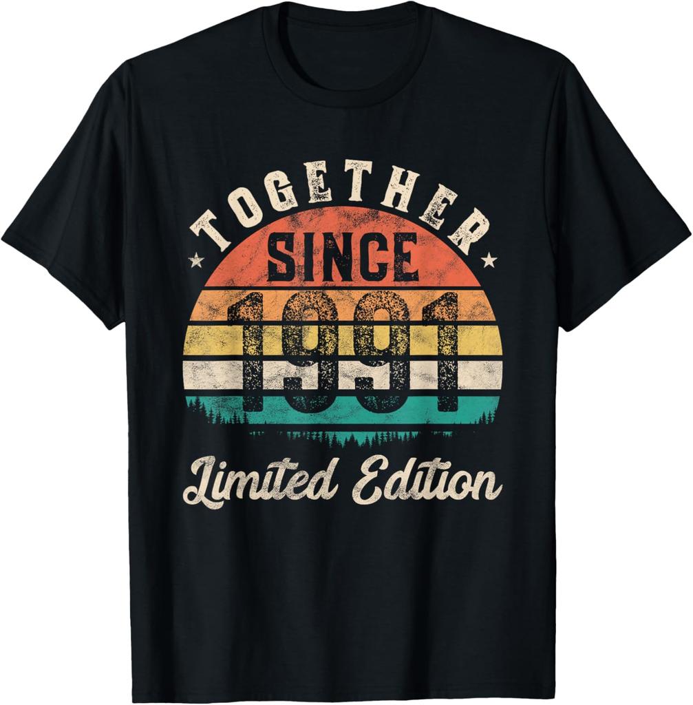 Retro Vintage 1991 T-Shirt 34 Jahre Alt Geburtstag 33. Geburtstag Tee T-Shirt Personalisierte Kleidung Anpassbar Camisas Ropa Hombre