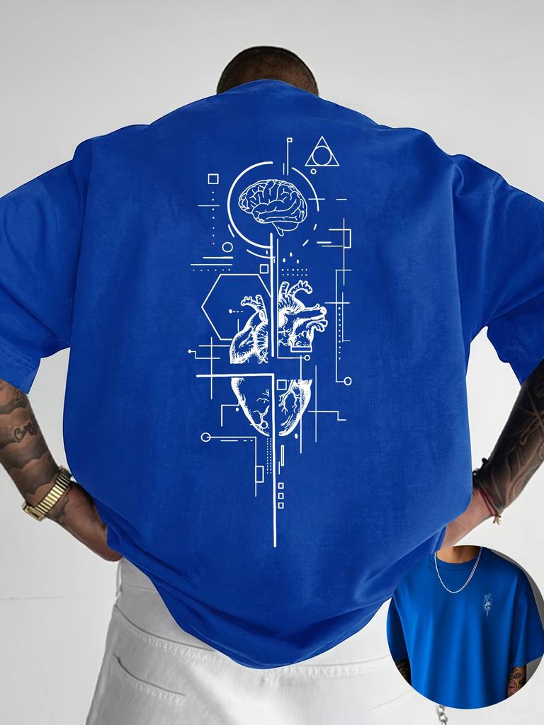 2026 New Creative Front and Rear Printed Pattern Round Neck Tshirt Pure Cotton Summer Trendy Fashion Short Sleeve Casual Top