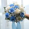 Romantic Wedding Bouquet Artificial Roses with Silk Ribbon Bride Holding Flowers Real Touch Multi-functional Mariage Bouquet