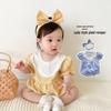 Korean Style Plaid Baby Romper - Short Sleeve, Snap Crotch, Trendy Outdoor Wear for Infants and Toddlers