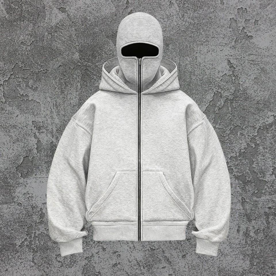 Autumn and Winter New Trend Fashion Solid Color Velvet Zipper Double Hat Sweatshirt Couple Harajuku Casual Wear