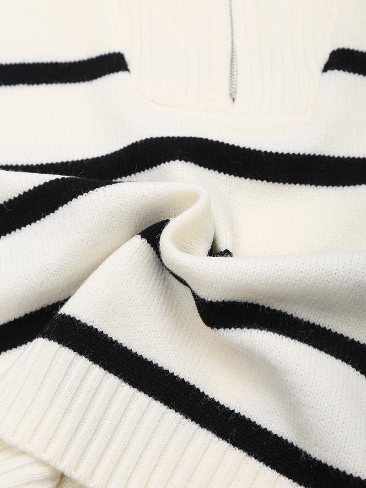 Autumn/Winter Color Block Striped Zip-Up Sweater - Long Sleeve Fashion for Europe & America
