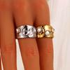 18K Gold-Plated Retro Geometric Crystal Open Ring for Women - Diamond Inlaid, Stainless Steel Jewelry