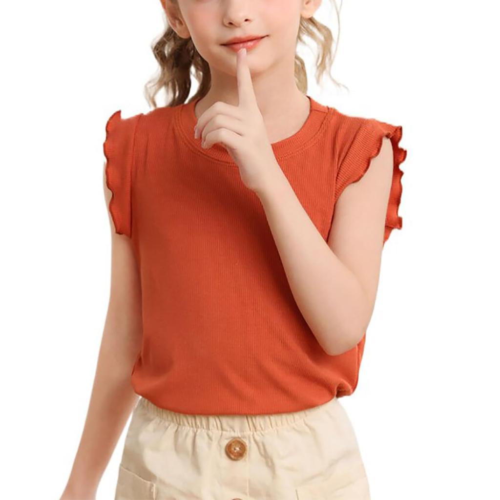 Girls Ruffle Sleeveless CuteKids Tops Loose Crewneck Pullover Casual Tees