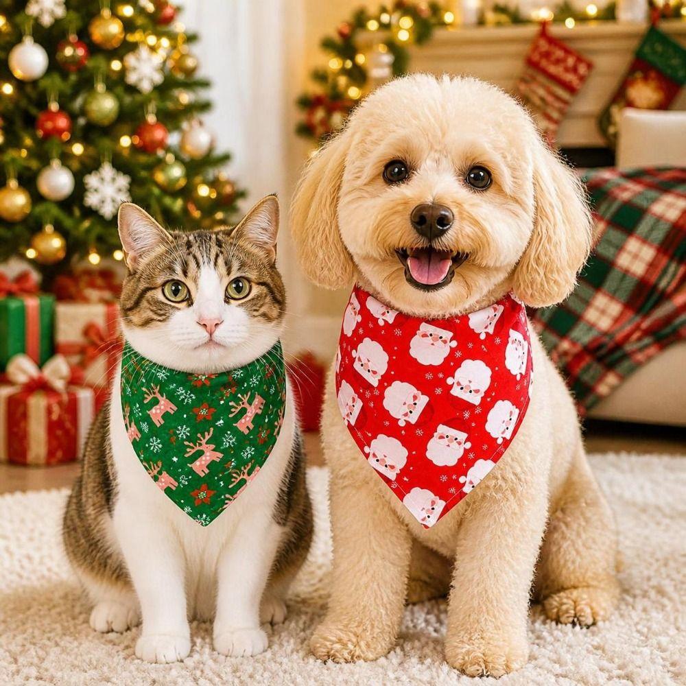 2pcs Adjustable Scarf Bibs Stylish Dog Bandanas Portable Christmas Pet Bandana Pet Supplies