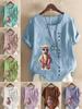 Women's Fashion Cartoon Camel Print Casual Cotton Linen Short Sleeve Round Neck T-shirt Shirt Leisure Loose Summer Blouse Tops