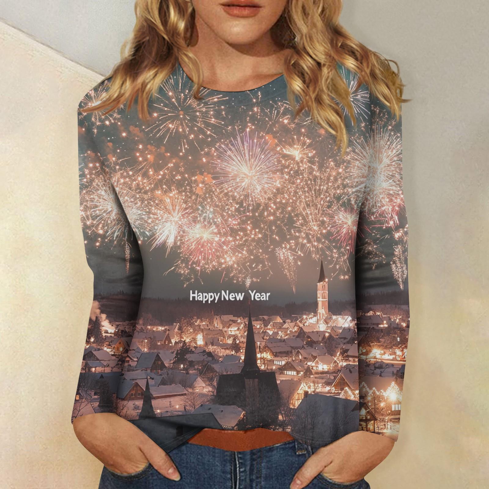 

Женский повседневный модный сексуальный удобный рождественский принт с круглым вырезом и длинными рукавами XXXL