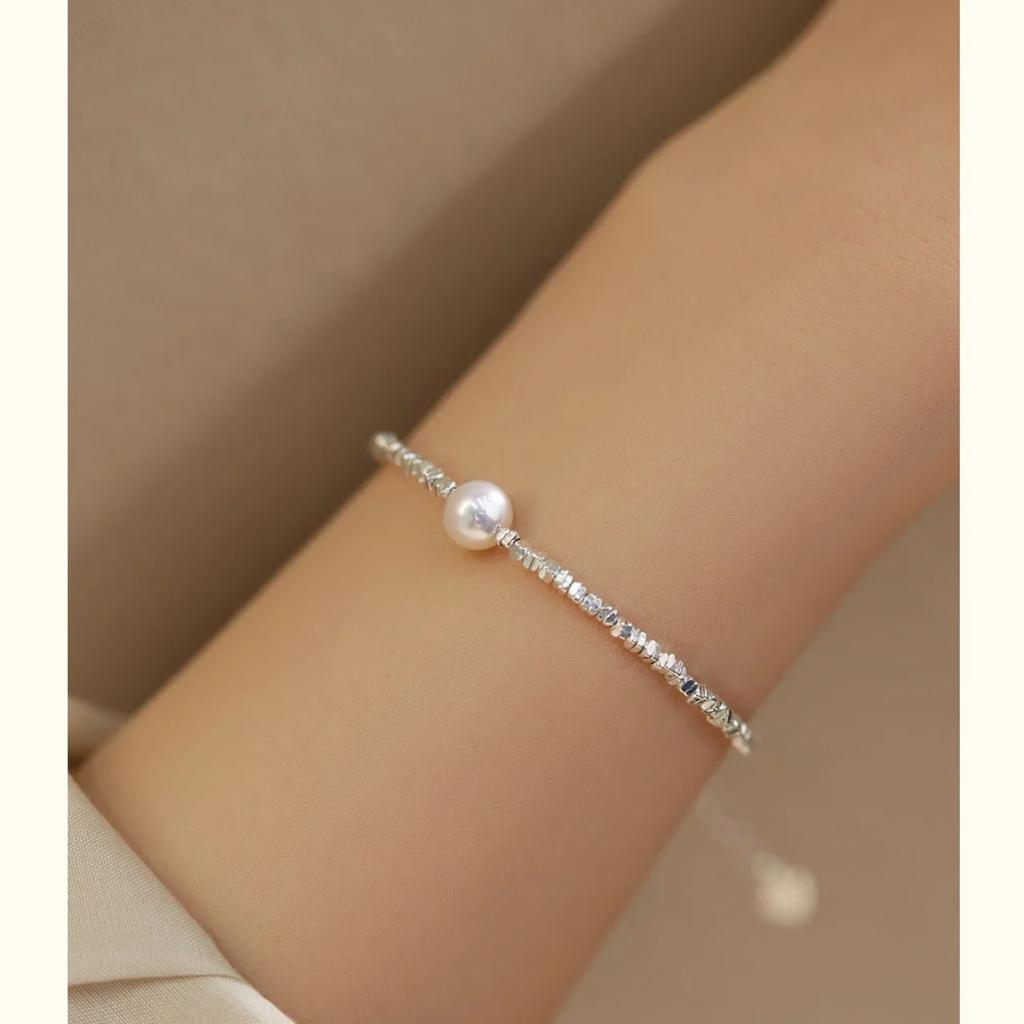 Minar 2024 Summer Colorful Crystal Irregular Pearl Beaded Bracelet for Women Silver Color Beads Coin Elastic Charm Bracelets