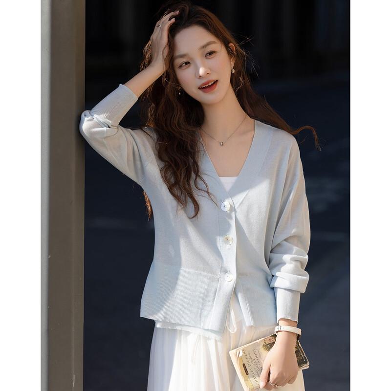 Women's V-Neck Lyocell Blend Hollow-Out Cardigan