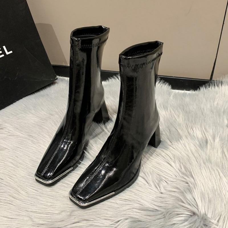 Fashion 2024 New Women Mid Calf Boots Fashion Candy Color Zipper Goth Ladies Shoes Patent Leather Long Boot Luxury Designer High Heels
