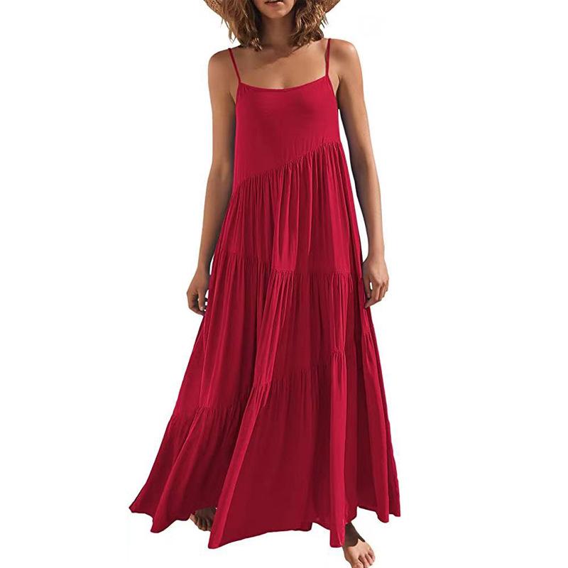2025 European Women's Summer Pleated Irregular Long Beach Dress