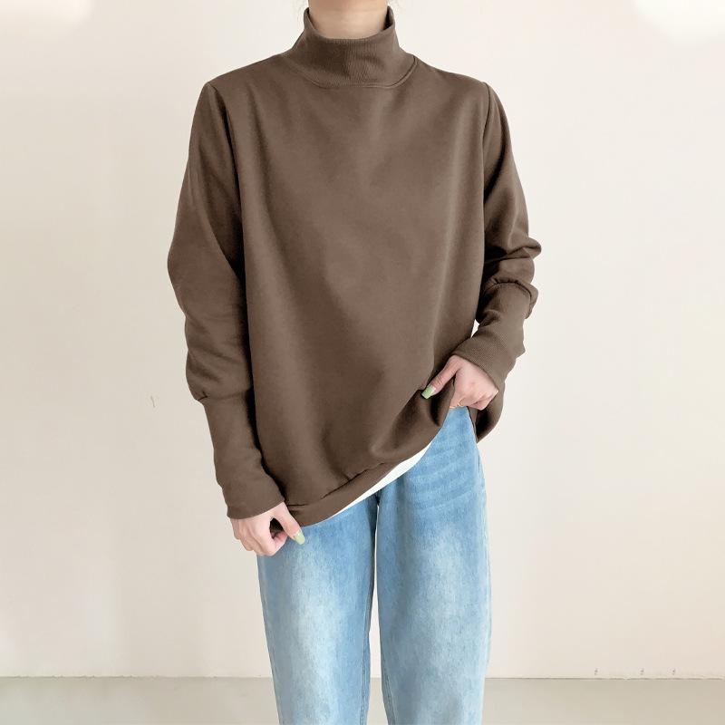 Herbst und Winter Halbochgeschlossenes Langarm-Damen-Sweatshirt Manschettendesign Locker Lässig Einfarbig Einfacher Pullover Top