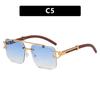 Double beam sunglasses frameless trimmed square sunglasses new European and American fashion leopard tide sunglasses wood grain