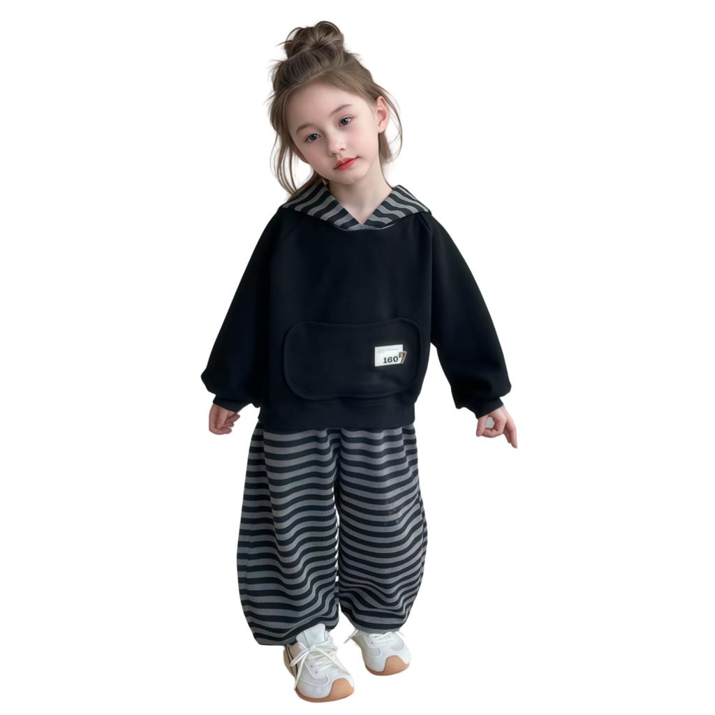 Girl Hoodie 2-Piece Set Spring Autumn Stripe Tops Pullover Pants Sportswear Child Kawaii Fashion Style Casual Clothing 3-12Y