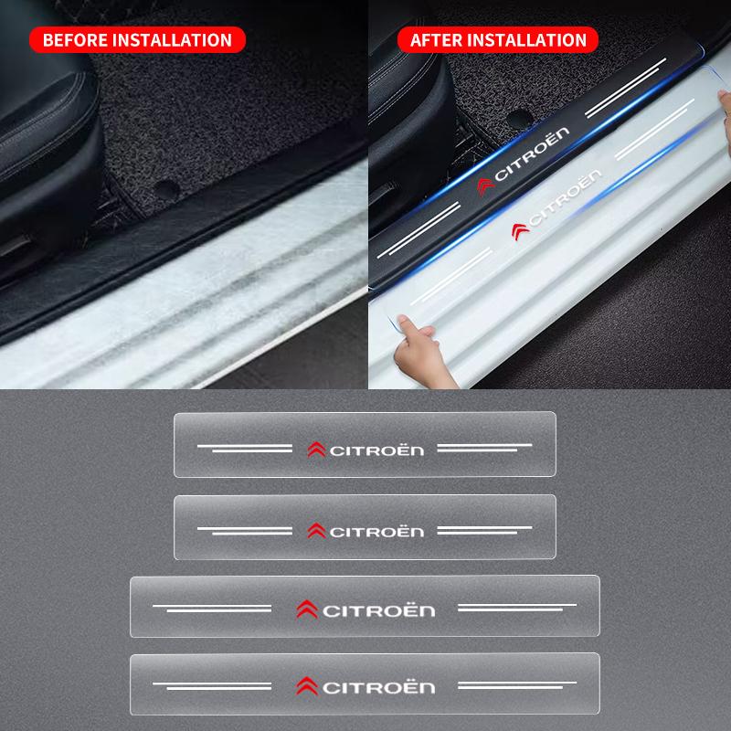 4pcs Car Threshold Protector Transparent Decorative Badge Sticker For Citroen C4 C3 C5 C1 C2 Berlingo Celysee Cactus Saxo