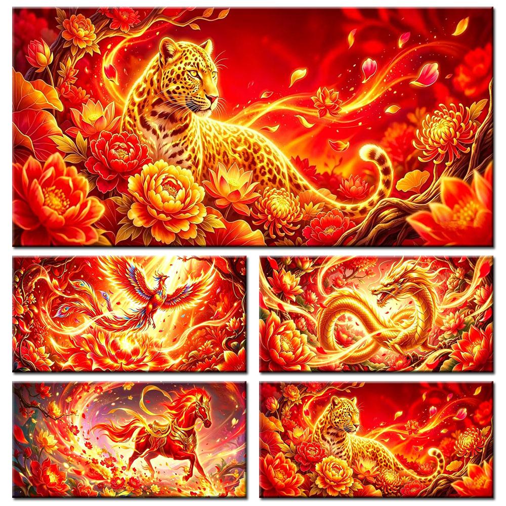 Dragon Phoenix Leopard and Horse Picture DIY Diamond Painting Cross Stitch Full Drills Diamond Mosaic New Collection Home Decor