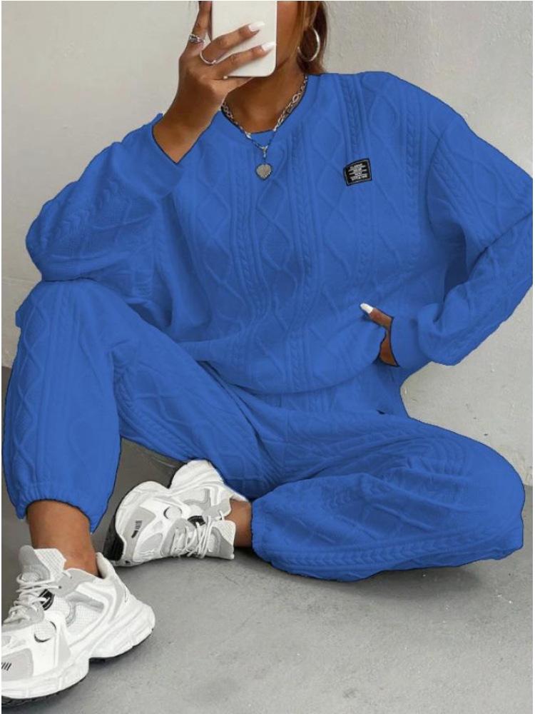 2025 Damen Zopfmuster Patchwork Langarm Top & Jogginghose Set - Frühling/Herbst Kollektion
