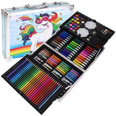 Ensemble de Peinture Artistique: Crayons, Pastels, Peintures, Pinceaux, Étui 144 pièces - Bleu